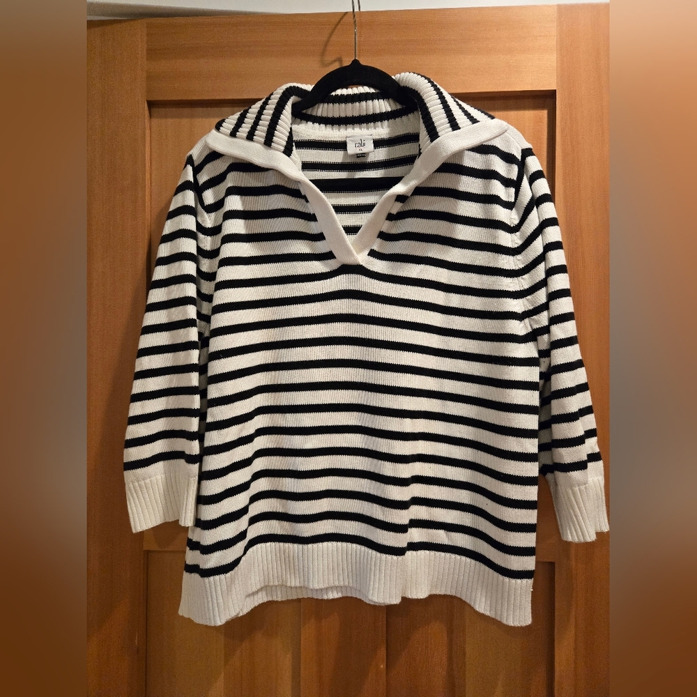 CABI Deckhand Striped Knit Pullover Sweater Women's Size XL